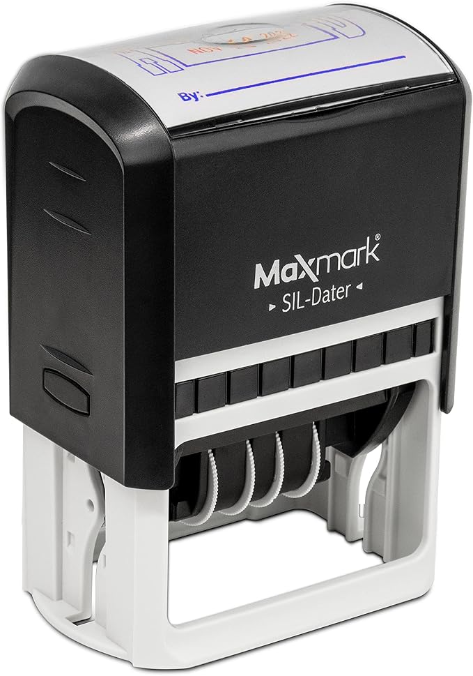 MaxMark Large Self-Inking Rubber Date Office Stamp with Paid Phrase & Date - Blue Ink, 12-Year Band - Style 3