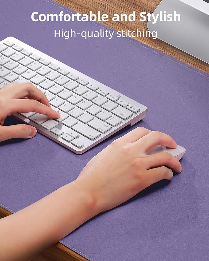 Leather Desk Pad Protector,Desk Mat,Large Mouse Pad, Non-Slip Desk Pad, Waterproof PU Leather Desk Blotter Mat, Desk Cover for Office and Home (Light Purple, 36" x 17")