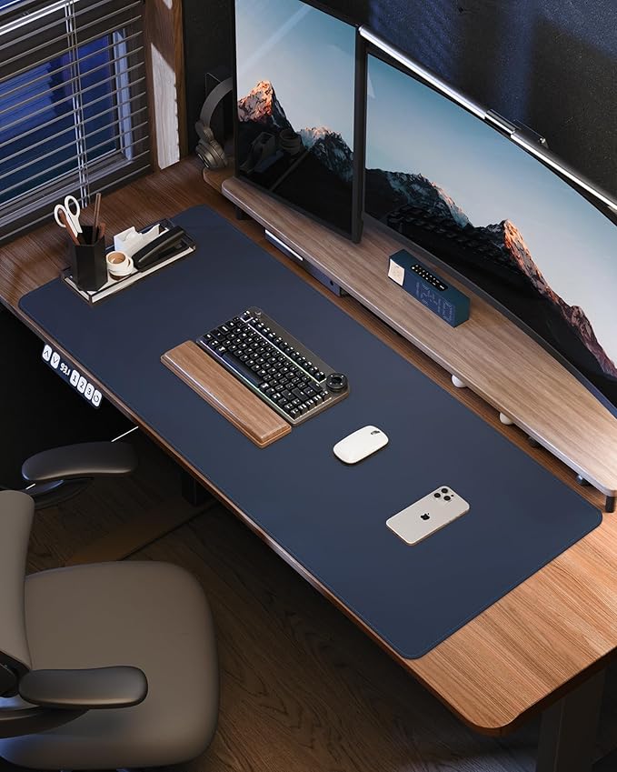 PU Leather Desk Mat Protector - 48"x17" Large Non-Slip Office Desk Pad, Waterproof Keyboard & Mouse Pad, Premium Workstation Cover for Home & Office (Midnight Blue)