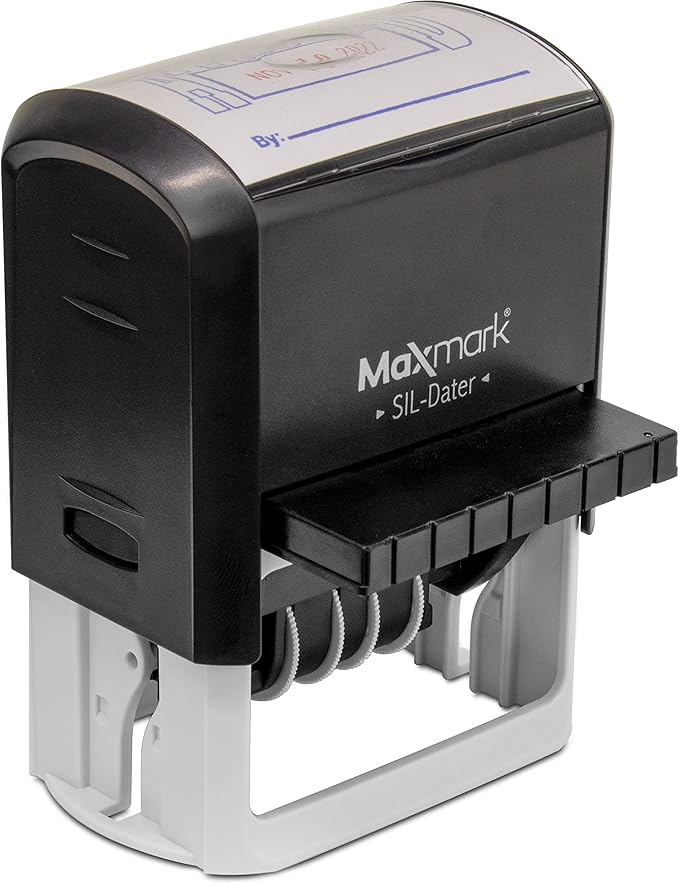 MaxMark Large Self-Inking Rubber Date Office Stamp with Faxed Phrase & Date - Red Ink, 12-Year Band - Style 3