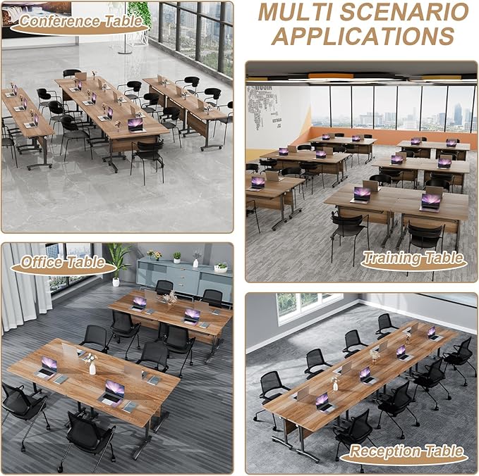 Conference Table Flip Top Mobile Conference Room Tables,Folding Conference Table with Wheels,Large Meeting Training Seminar Table Saving Space for Office Classroom(12B,61'')