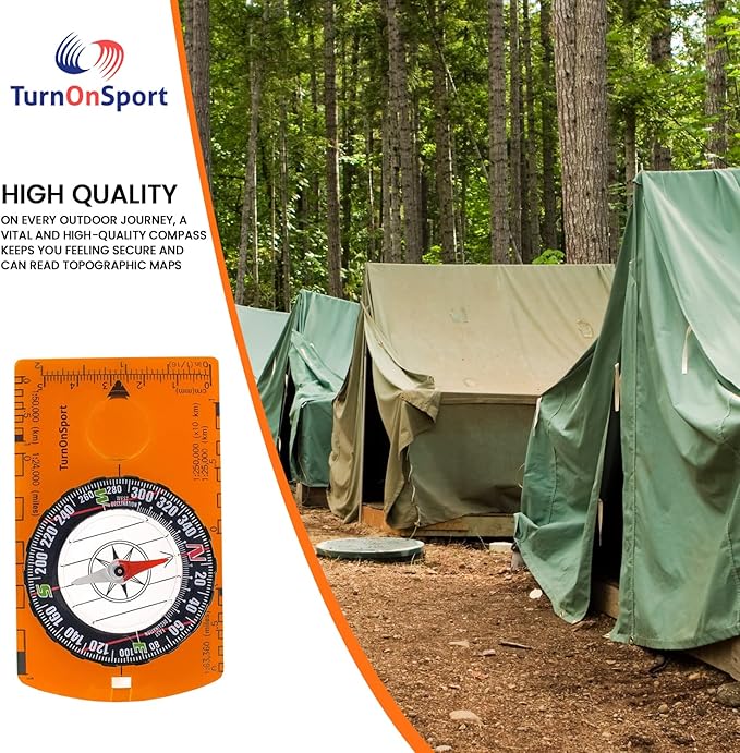 TurnOnSport Orienteering Compass - Advanced Scout Compass for Hiking, Camping, and Backpacking - Best Survival Gifts for Kids