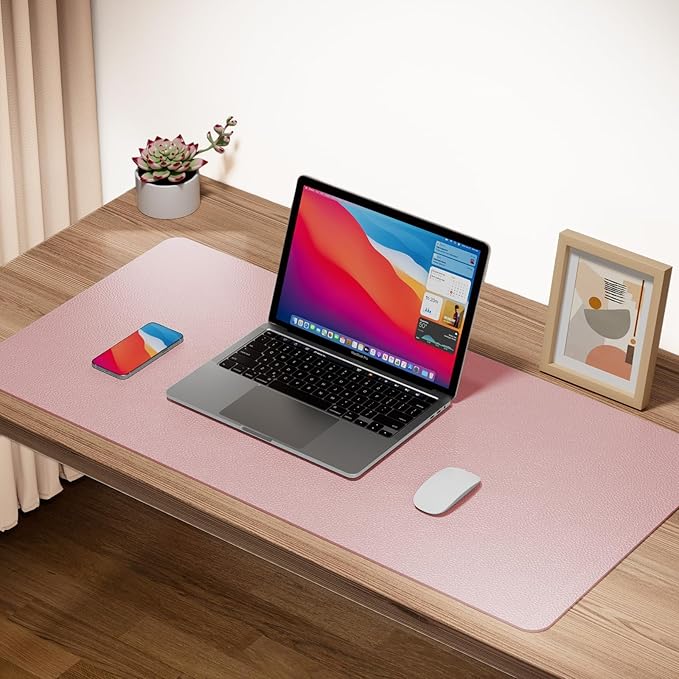 Boutilon Leather Desk Pad Protector,Non-Slip Mouse Pad,Laptop Desk Pad,Office Mouse Mat,Waterproof Leather Desk Blotter,Desk Writing Pad for Office and Home (XXXL-Pink,47"x 24")