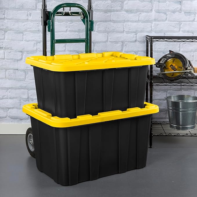 Sterilite 6-Pack Industrial Tote, Plastic Storage Container Bins with Lids, 27 Gallon - Heavy-Duty Organizing Containers for Closet, Bathroom, and Office