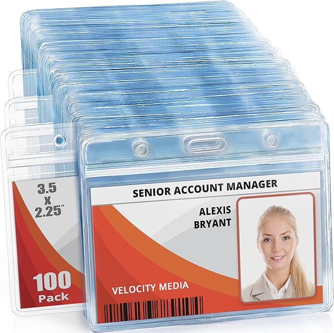 Mifflin-USA Horizontal ID Name Badge Holder (Clear, 3.5x2.25 Inches, 100 Pack), Waterproof and Resealable Plastic Card Holders