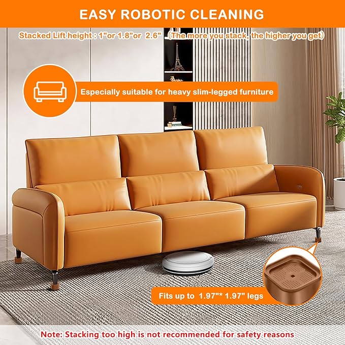 shouwuhho 4 Pack Furniture Risers Adjustable Bed Risers Heavy Duty Lifts Height 1", Square Stackable Bed Risers 1, 2 or 3 Inch for Desk Leg Table Couch Sofa Chair Bed Frame Legs Dorm, Brown