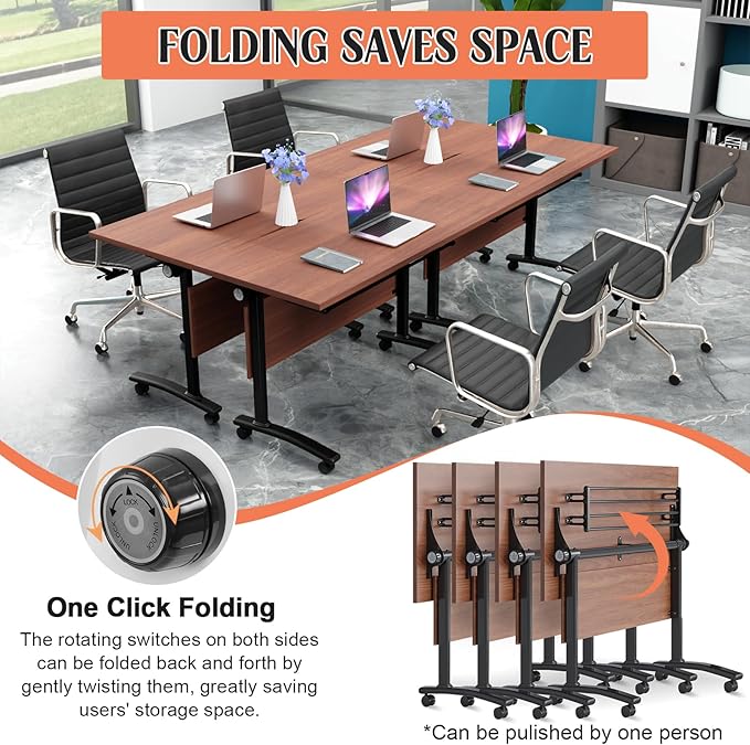 JEHUJD Conference Table,55.1''Folding Conference Room Table for 4-12 People,Mobile Flip Top MeetingTraining Table with Different Coulor and Styles for Offices, Classrooms,Meeting Room (4, D)