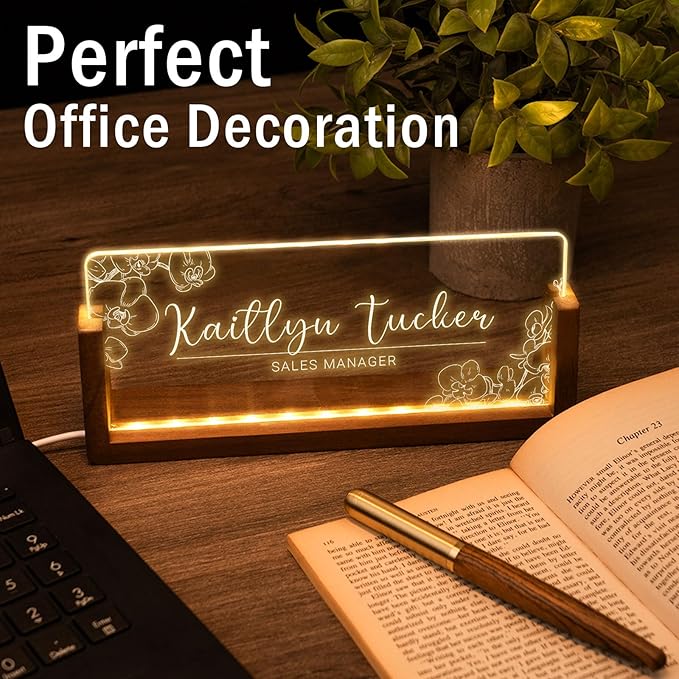 Desk Name Plate Personalized, Custom Office Light Up Name Plate for Desks, Desk Decorations for Women Men Office, Employee Appreciation Gifts for Coworkers