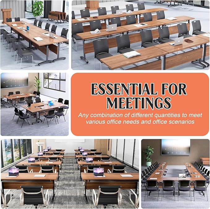 Conference Table,55.1''Folding Conference Room Table for 4-12 People,Mobile Flip Top MeetingTraining Table with Different Coulor and Styles for Offices, Classrooms,Meeting Room (2, 61''D)