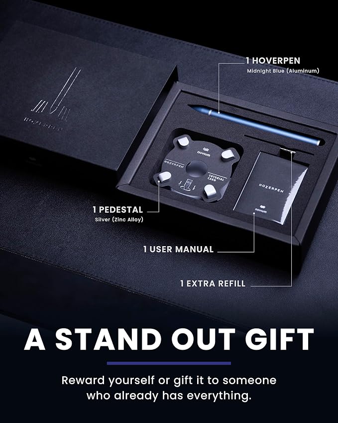 novium Hoverpen - Luxury Pen for Men & Women, Vertically Standing Executive Ballpoint Pen with Top Grade Free-Flowing Ink Refill, Metal Made, Unique Gifts, Luxury Pen for Men, Mens Gifts Ideas