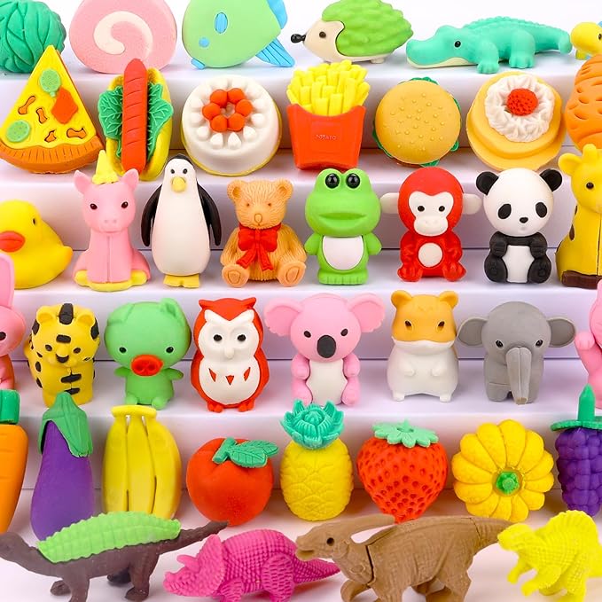 Animal Erasers for Kids 50 Pack Kid's Eraser Bulk Pull Apart Erasers 3D Puzzle Eraser Classroom Rewards and Prizes Class Treasure Box Kid Party Favors Back to School Supplies Gift