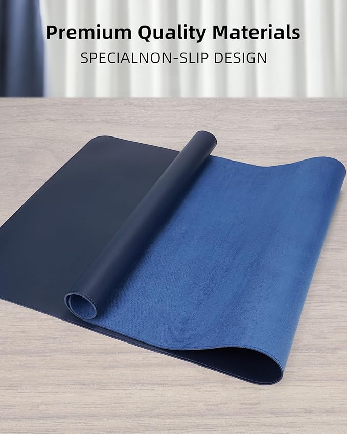PU Leather Desk Mat Protector - 48"x17" Large Non-Slip Office Desk Pad, Waterproof Keyboard & Mouse Pad, Premium Workstation Cover for Home & Office (Midnight Blue)