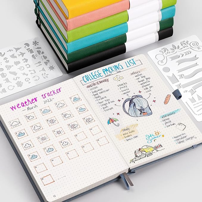 AHGXG Bullet Dotted Journal - 320 Numbered Pages Dot Grid Notebook A5 Thick Journal, 100gsm Thick Dotted Paper, Leather Hardcover,Inner Pocket, 5.75'' × 8.38'' - Pink