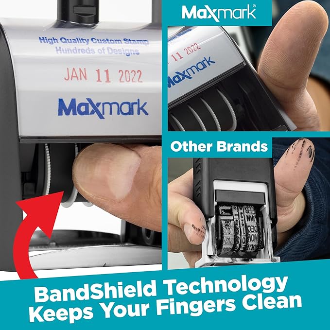 MaxMark Heavy Duty Self Inking Date Stamp with Phrase Completed - Black Ink