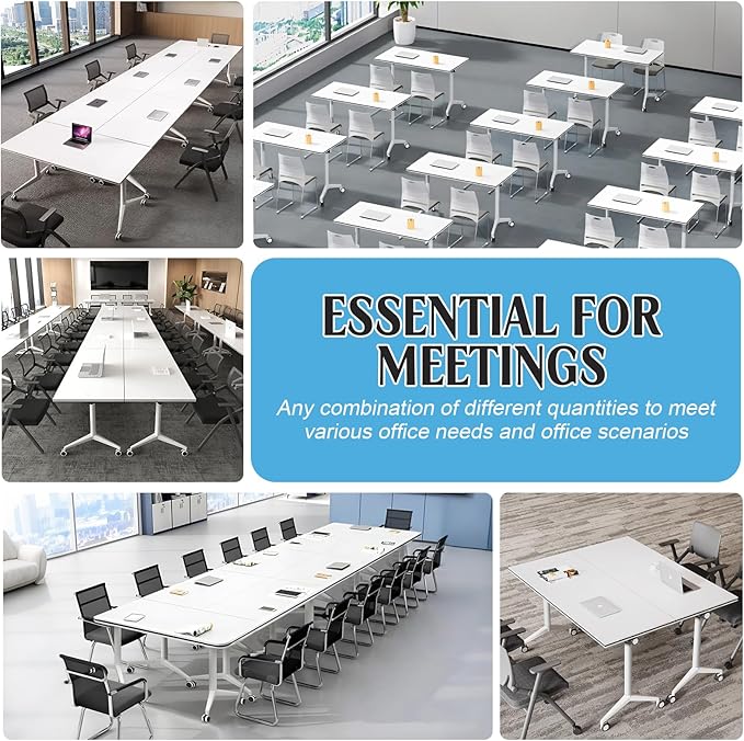 Conference Table,55.1''Folding Conference Room Table for 4-12 People,Mobile Flip Top MeetingTraining Table with Different Coulor and Styles for Offices, Classrooms,Meeting Room (8, 70.8''A)