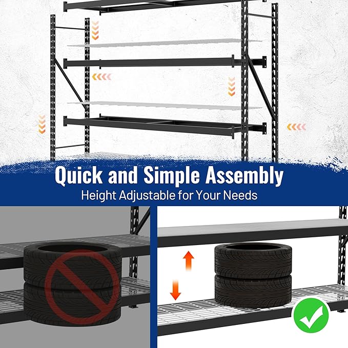 WORKPRO 77" Garage Shelving Unit, 8000LBS Heavy Duty Metal Storage Rack, Extra Wide Adjustable 4-Tier Shelves for Warehouse, Basement, and Garage, 77" W X 24" D X 72" H, Black
