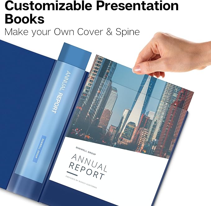 Dunwell Presentation Binder 48-Pocket, Displays 96 Pages, 8.5x11 Portfolio Binder with Plastic Sleeves, Storage and Organizer for Documents, Photos, Kids Artwork, Projects, Recipes (Blue)