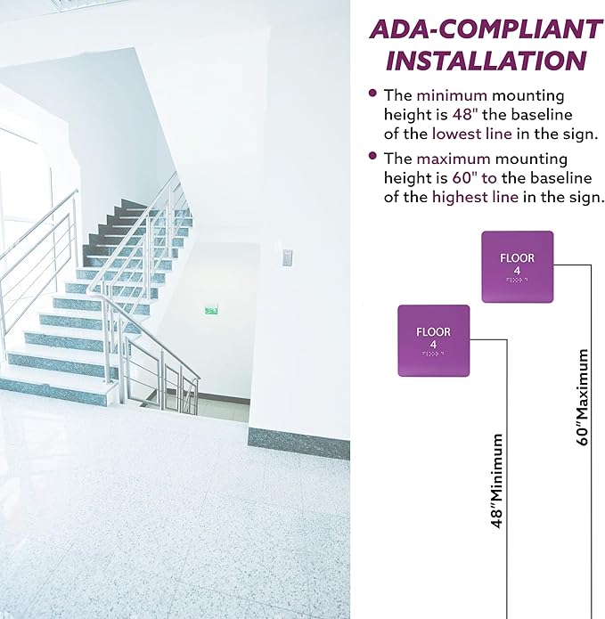 Clean Grey ADA Floor 4 Sign with Braille – Made from Durable Acrylic and Ready to Mount