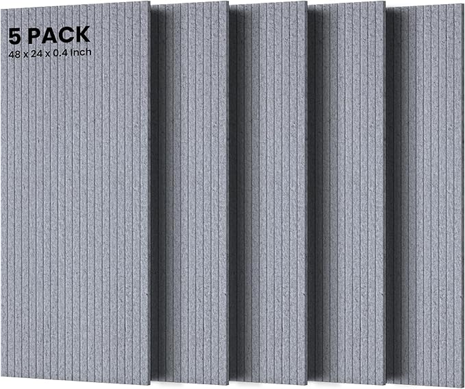 5 Pack Acoustic Panels, 48 x 24x 0.4 Inch Sound Proof Panels for Walls, Premium Wall Sound Absorbing Panels, Decorative Sound Dampening Panels for Media Room, Office and Studio,Silver Gray