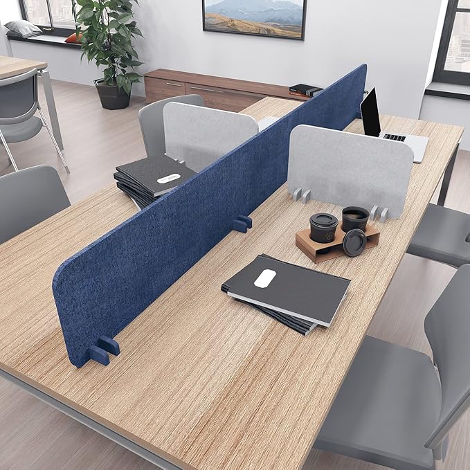 Escape 12" Freestanding Desk Divider | Eco-Friendly Acoustic Privacy Screen | Noise Reducing Desk Partition | 23" Wide | Dark Blue