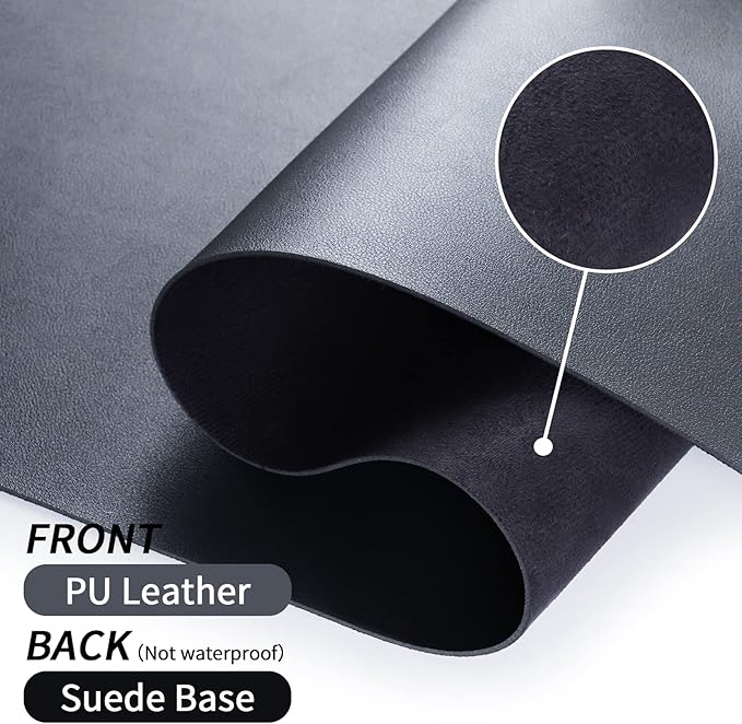 Leather Desk Pad, Mouse Pad, Non-Slip Desk Protector Mat, Leather Desk Blotter, Computer Desk Pad, Waterproof Desk Mat for Home Office and Decor - Black (31.5×15.7 Inches)