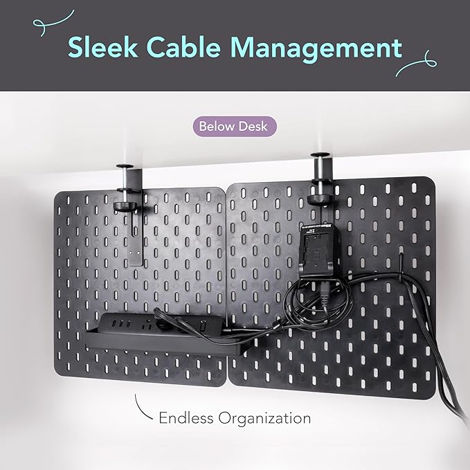 EHO Clamp-On Desk Pegboard, 2Pack (Combined Size 27 x 14 inch) Privacy Divider, Desk Partition Panel, No-Drill Desk Mounted Peg Board Organizer for Office, Gaming, Home, Black
