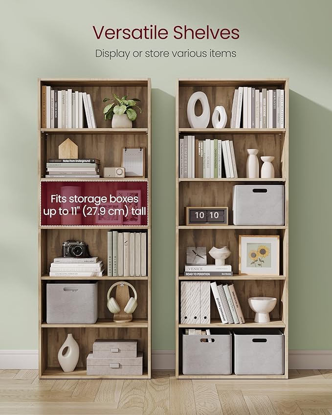 VASAGLE Custos Collection - Bookshelf, 6-Tier Bookcase, Book Shelf, Open Storage Shelf, 9.4 x 23.6 x 63.3 Inches, for Living Room, Home Office, Dinning Room, Camel Brown ULBC166T50