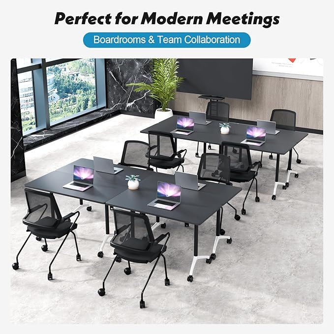 Goakwwuz Conference Room Table, Folding Conference Tables,Thicken Grey Tabletop,Flip Top Wooden Seminar Meeting Room Table for Conference Room Offices (10, Black, 47.2“)