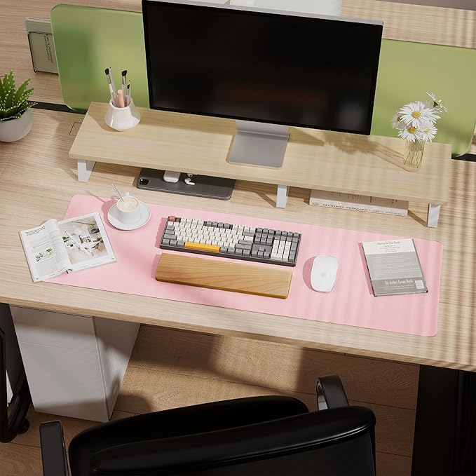 Aothia Leather Desk Pad Protector - Large Mouse Pad, Office Desk Mat, Non-Slip PU Leather Desk Blotter, Laptop Desk Pad, Waterproof Desk Writing Pad for Office and Home (Pink, 38" x 13.7")