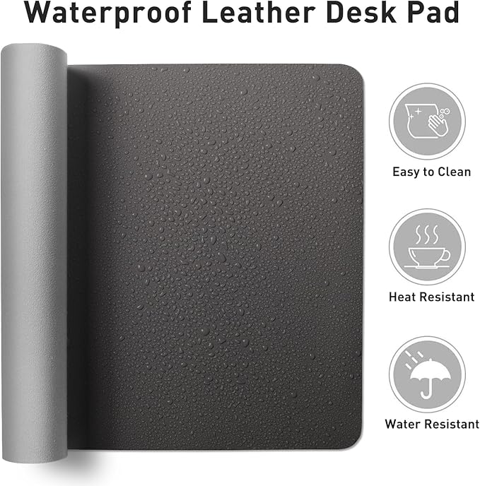 Leather Desk Pad Protector,Mouse Pad,Office Desk Mat, Non-Slip PU Leather Desk Blotter,Laptop Desk Pad,Waterproof Desk Writing Pad for Office and Home (Gray,31.5" x 15.7")