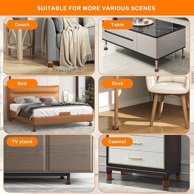 shouwuhho 4 Pack Furniture Risers Adjustable Bed Risers Heavy Duty Lifts Height 1", Square Stackable Bed Risers 1, 2 or 3 Inch for Desk Leg Table Couch Sofa Chair Bed Frame Legs Dorm, Brown