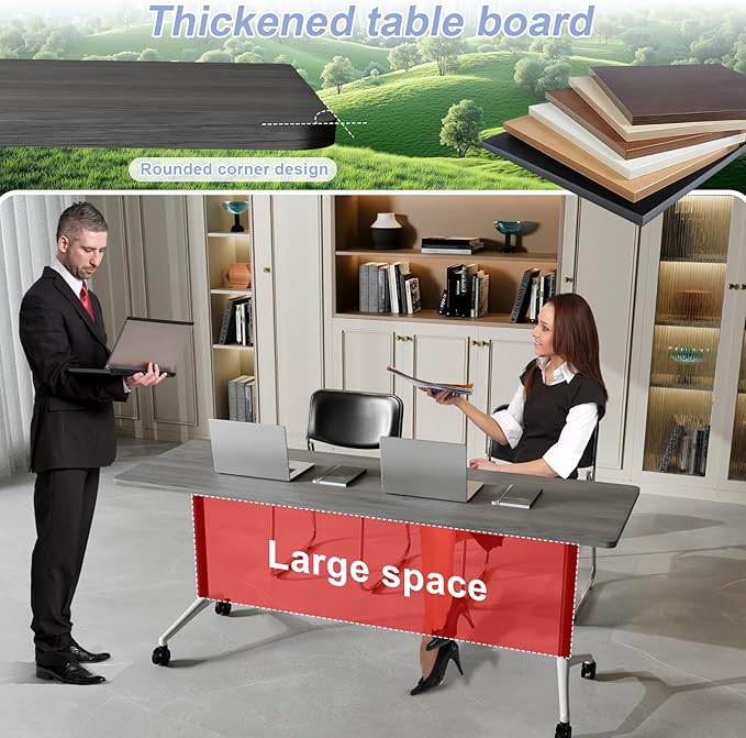 Conference Table Flip Top Mobile Conference Room Tables,Folding Conference Table with Wheels,Large Meeting Training Seminar Table Saving Space for Office Classroom(12C,47.2'')