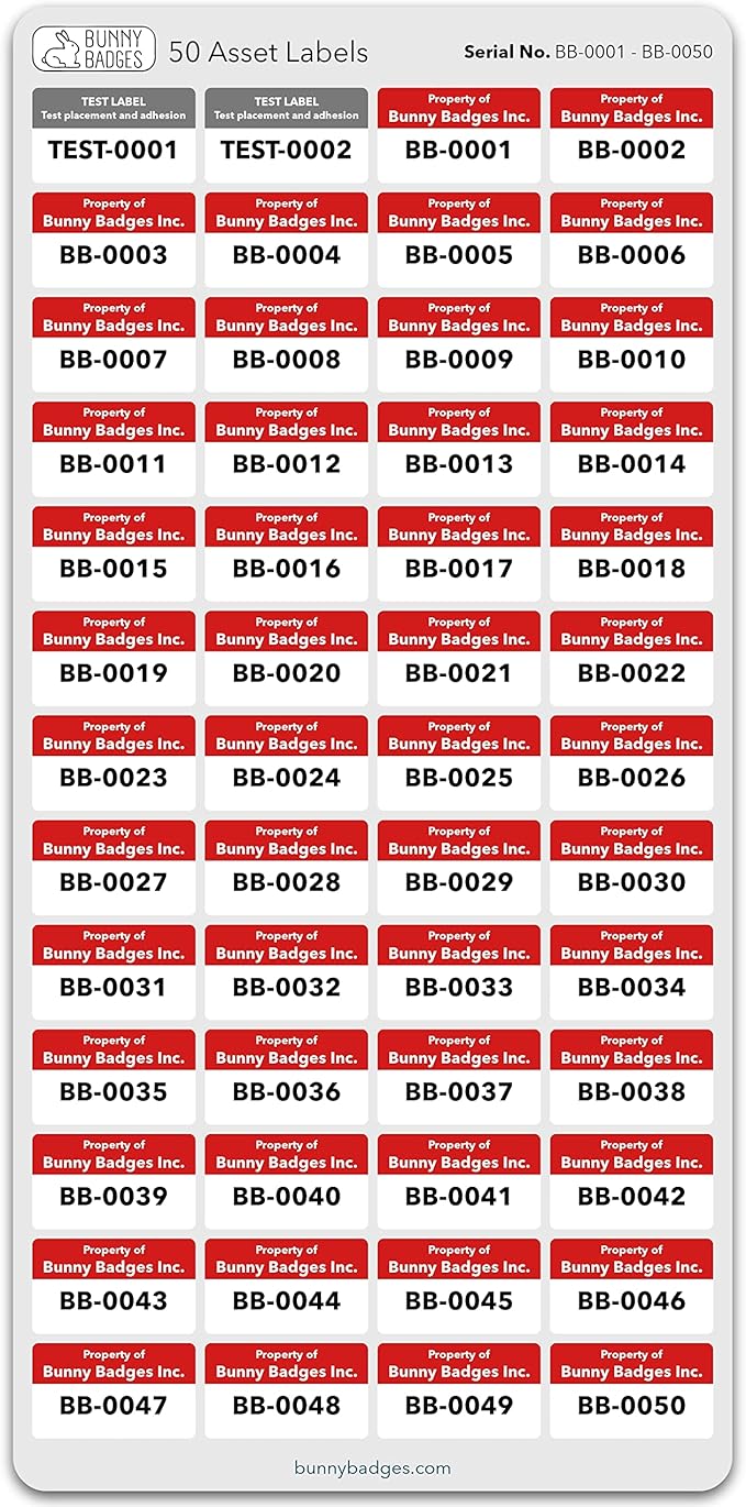 Custom Asset Tags - Asset Labels with Sequential Numbers - 1.2” x 0.7” (100-5000 Labels)