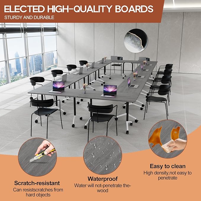 Folding Conference Table 4ft 5ft, Foldable Office Meeting Desk for 6 People, Multiple Sizes Colors Mobile Conference Room Table for Training Room School Business Furniture (6, Grey, 47in)