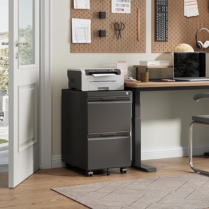 Bestoo 2-Drawer Mobile File Cabinet with Lock, Metal Filing Cabinet on Wheels for Home Office Under Desk, Fits File Folders, Letter/Legal/F4/A4 Size, Assembly Required (Black)
