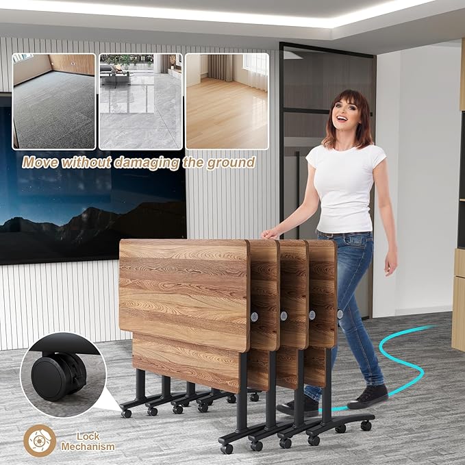 Conference Table Flip Top Mobile Conference Room Tables,Folding Conference Table with Wheels,Large Meeting Training Seminar Table Saving Space for Office Classroom(12B,61'')