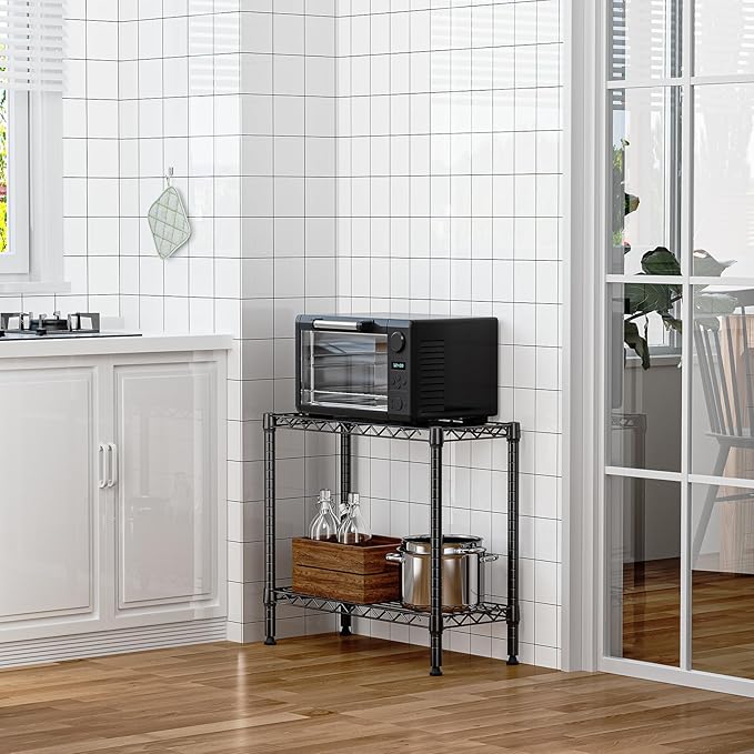 MZG 220 lbs 2 Tier Storage Rack Metal Wire Shelving Unit, Storage Standing Household Shelf Organizer for Laundry Bathroom Kitchen Pantry Closet Basement Utility Room, Black 11.8" D x 27.6" W x 23.4" H