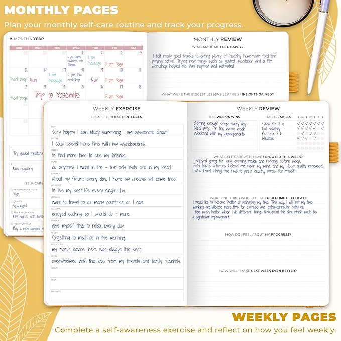 Clever Fox Self-Care Journal – Wellness & Daily Reflection Notebook – Mental Health & Personal Development Journal – Self-Care, Meditation & Mood Journal for Women & Men – Large (Amber Yellow)