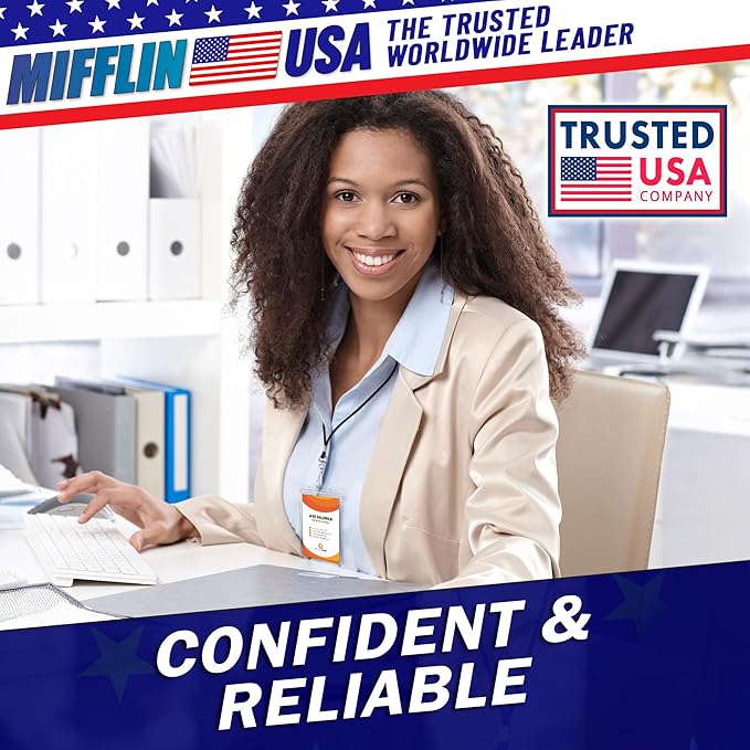 Mifflin-USA Large (L) Vertical ID Badge Holders (Clear, 3x4 inch, 50 Pack), Plastic Nametag Covers with Zipper, Name Tag Holder
