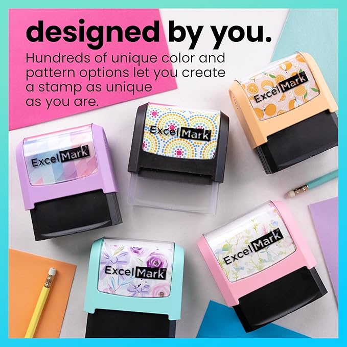 ExcelMark Address Stamp - Custom Return Address Stamp with Elegant Designs, Vibrant Colors & Patterns – Perfect for Mail, Invitations & Gifts (Violet Mount, Modern Line)