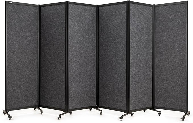 Upgrade Version Room Partition and Divider, Freestanding Rolling Dividers with Wheels,Office Privacy Screen Divider Wall,Classroom Felt Dividers,12'2"L* 6'7"H,6 Panel，Dark Grey