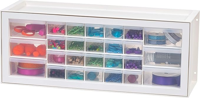IRIS USA Plastic Drawer Storage Organizer, 26-Drawer Teacher Toolbox Bead Small Parts Organizer Cabinet for Hardware Crafts Nuts Bolts Tools Sticker Home Business Scrapbook Art Hobby Garage - White