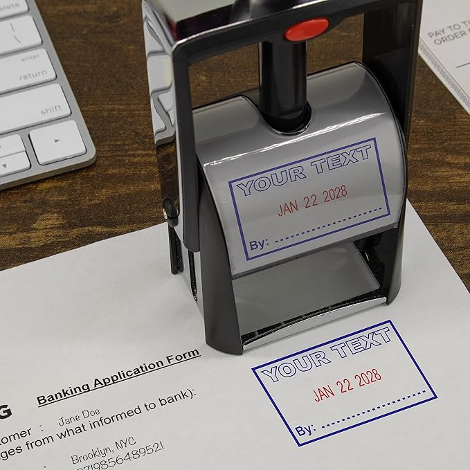MaxMark Heavy Duty Self Inking Date Stamp with Phrase Completed - Black Ink