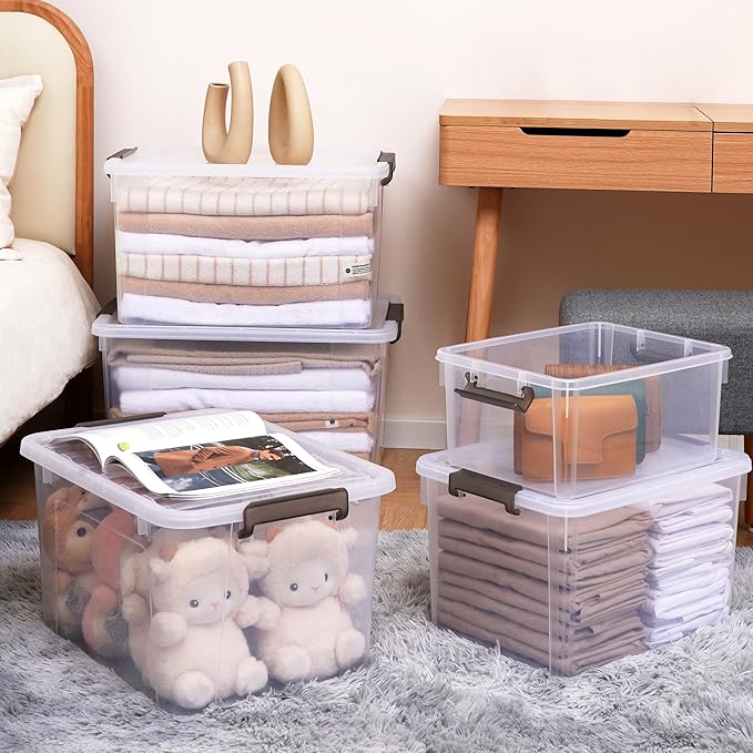 Citylife 17 QT Plastic Storage Bins with Latching Lids Stackable Storage Containers for Organizing Large Clear Storage Box for Garage, Closet, Classroom, Kitchen, 2 Packs