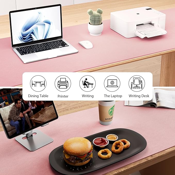 Aothia Leather Desk Pad Protector - Large Mouse Pad, Office Desk Mat, Non-Slip PU Leather Desk Blotter, Laptop Desk Pad, Waterproof Desk Writing Pad for Office and Home (Pink, 38" x 13.7")