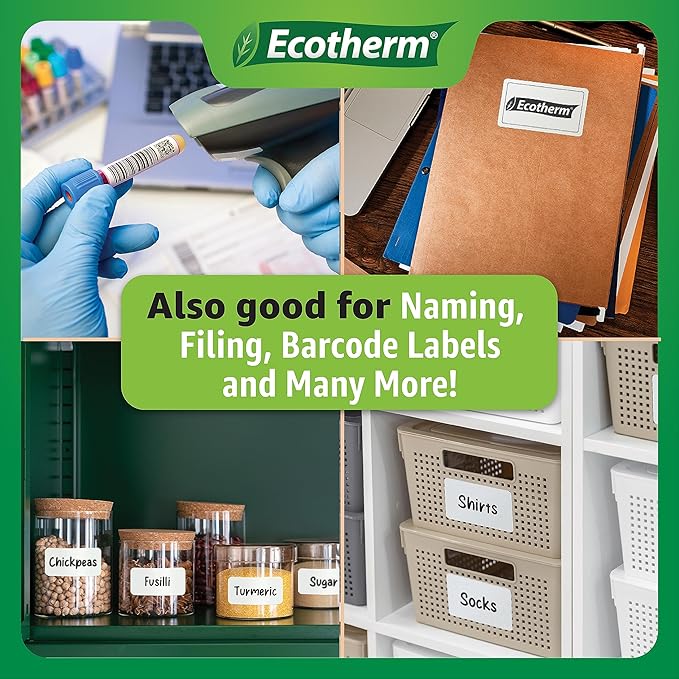 4" x 2" Thermal Labels | 4 Rolls | 3040 Labels | fits Zebra, Munbyn, Rollo, Godex, Arkscan, iDPRT, Offnova Thermal Label Printers and More | Blank White Adhesive Stickers by Ecotherm