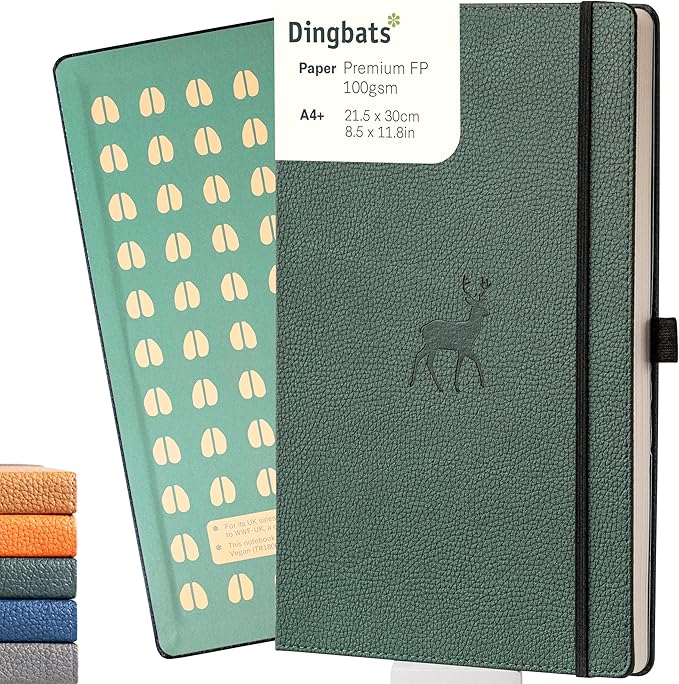 Dingbats* - Wildlife Plain Extra Large A4 Notebook - PU Leather Hardcover Journal for Work, Writing - Pocket, Elastic Closure, Pen Holder, Bookmark
