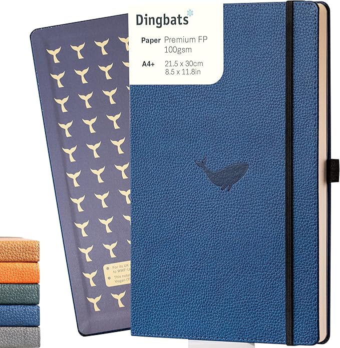 Dingbats* - Wildlife Plain Extra Large A4 Notebook - PU Leather Hardcover Journal for Work, Writing - Pocket, Elastic Closure, Pen Holder, Bookmark