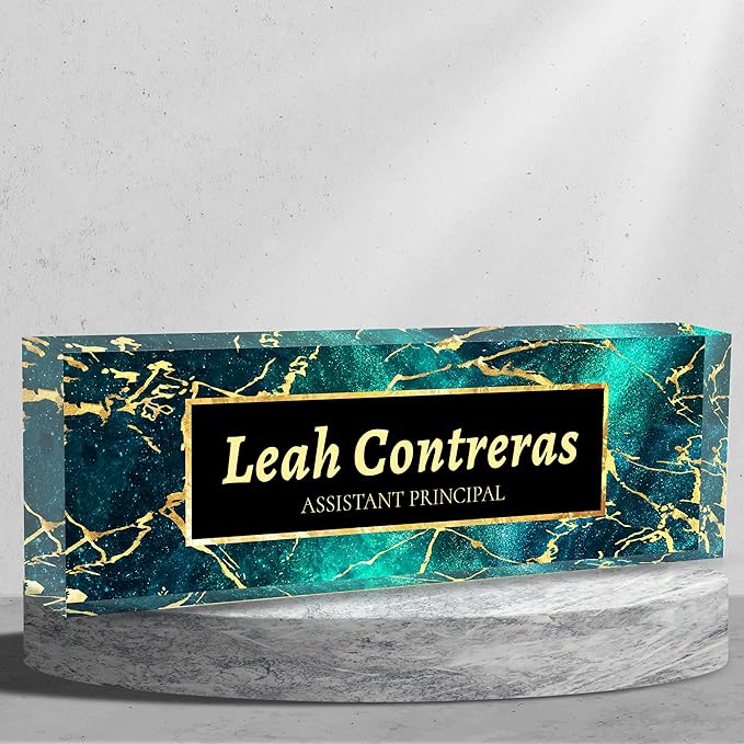 Personalized Name Plate for Desk Custom Acrylic Desk Name Plate Custom Employee Appreciation Gifts Office Gifts for Women, Men, Boss, Coworkers, Teacher, Nurse (Bright Blue)