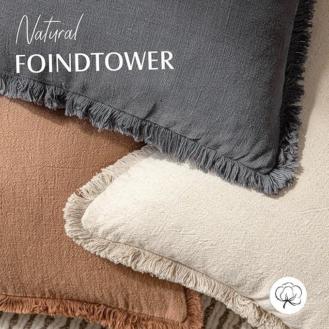 Foindtower Set of 2 Decorative Linen Fringe Lumbar Throw Pillow Covers Boho Farmhouse Cushion Cover with Tassels Soft Accent Pillowcase for Couch Sofa Bed Living Room Home Decor,12×20 Inch,Gray